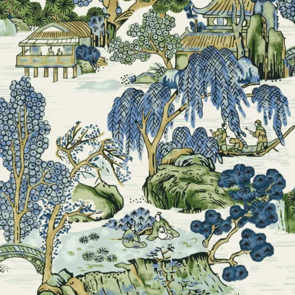 Thibaut ASIAN SCENIC wallpaper in Blue and Green