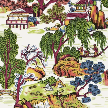 Thibaut ASIAN SCENIC wallpaper in Coral and Green
