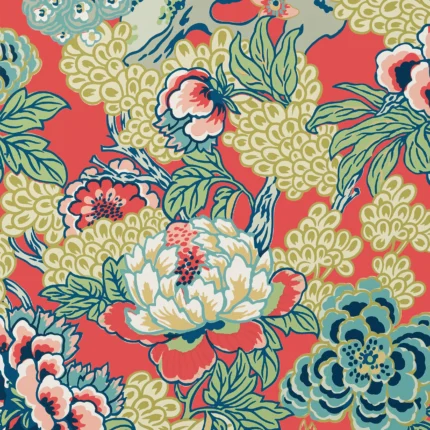 Thibaut HONSHU wallpaper in Coral and Green