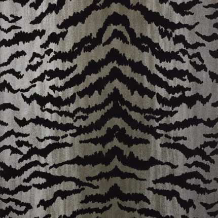Thibaut TIGER FLOCK wallpaper in Black on Metallic Silver