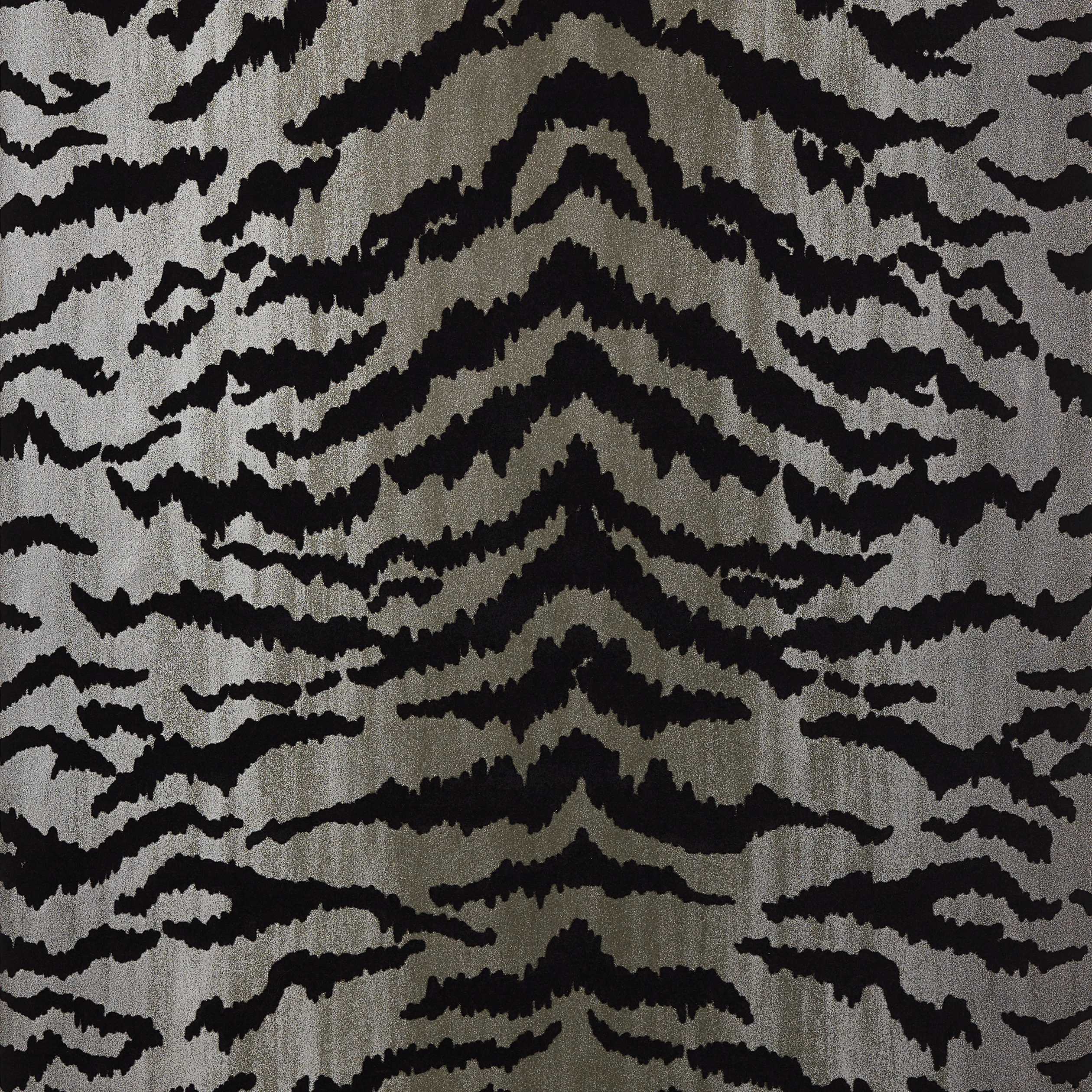 Thibaut TIGER FLOCK wallpaper in Black on Metallic Silver