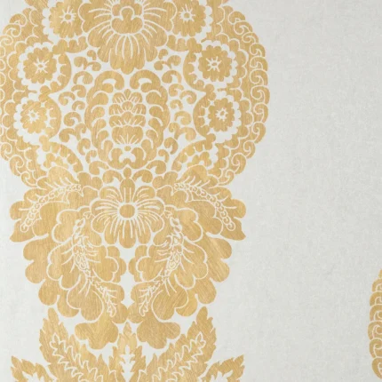 Thibaut ROWAN DAMASK wallpaper in Metallic Gold on Silver