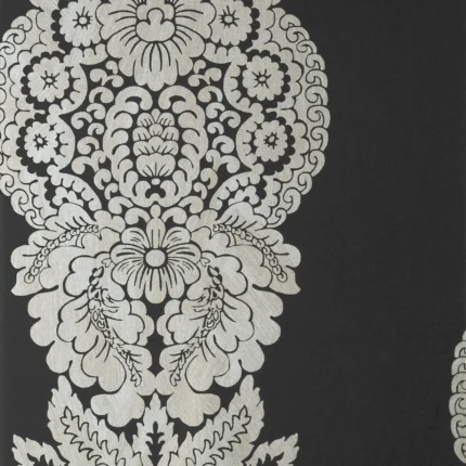 Thibaut ROWAN DAMASK wallpaper in Metallic Silver on Black