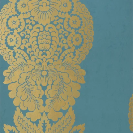 Thibaut ROWAN DAMASK wallpaper in Metallic Gold on Peacock