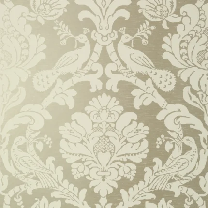 Thibaut PASSARO DAMASK wallpaper in Cream on Metallic Pewter