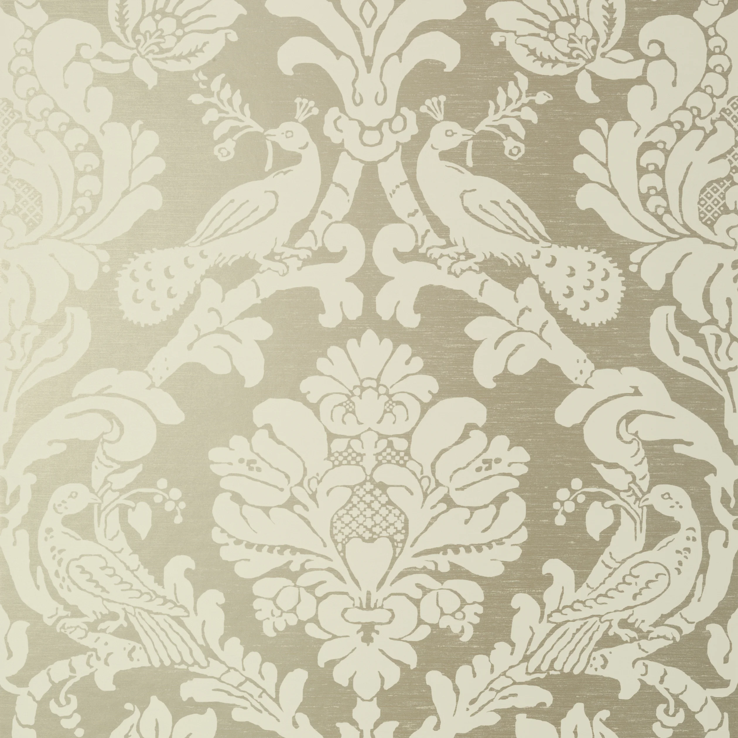 Thibaut PASSARO DAMASK wallpaper in Cream on Metallic Pewter