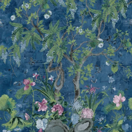 Thibaut WILD WISTERIA MURAL wallpaper in Navy