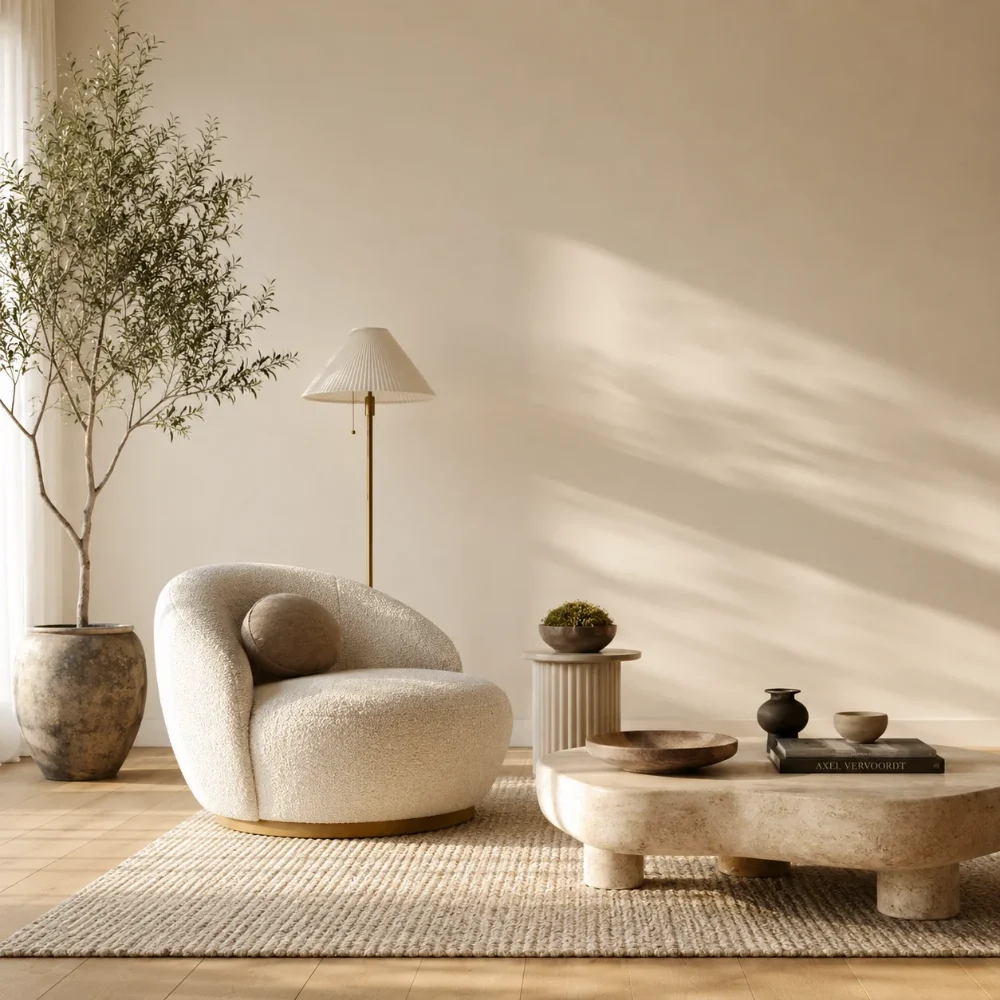 A living room photographed before any wallpaper is applied