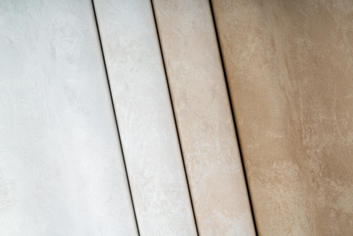 Arid wallcovering, shown in Nimbus, Moonbeam, Cotto, Honeycomb