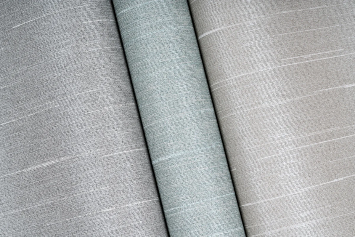 Axis II wallcovering, shown in Sterling, Daybreak, Mystic