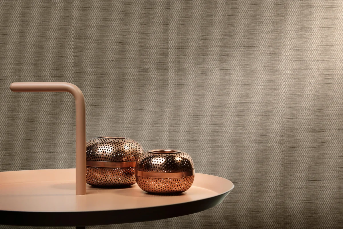 Bolga wallcovering, shown in Roasted Cocoa