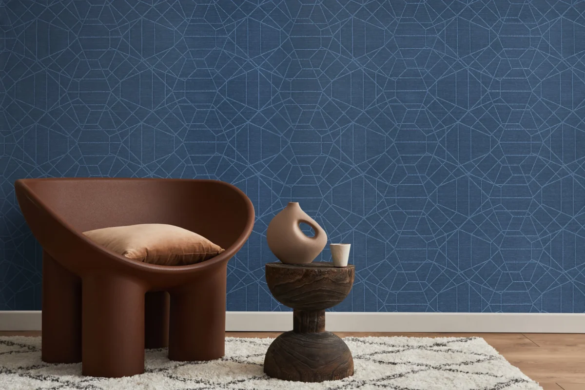 Celestial Loom wallcovering, shown in Silken Azure