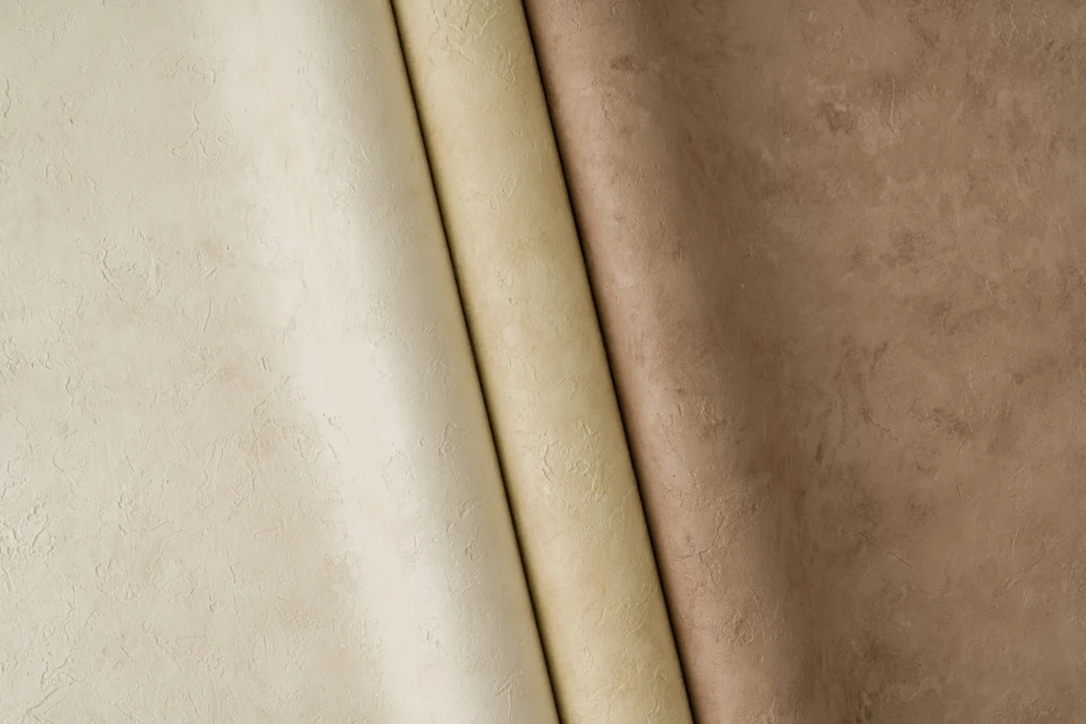 Cityscape wallcovering, shown in White, Honey Calcite, Tumbled Terracotta