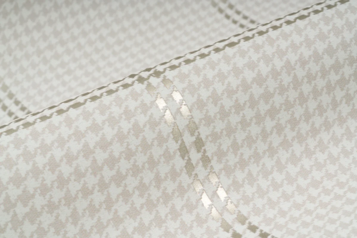 Fifth Avenue Check wallcovering, shown in City Silver