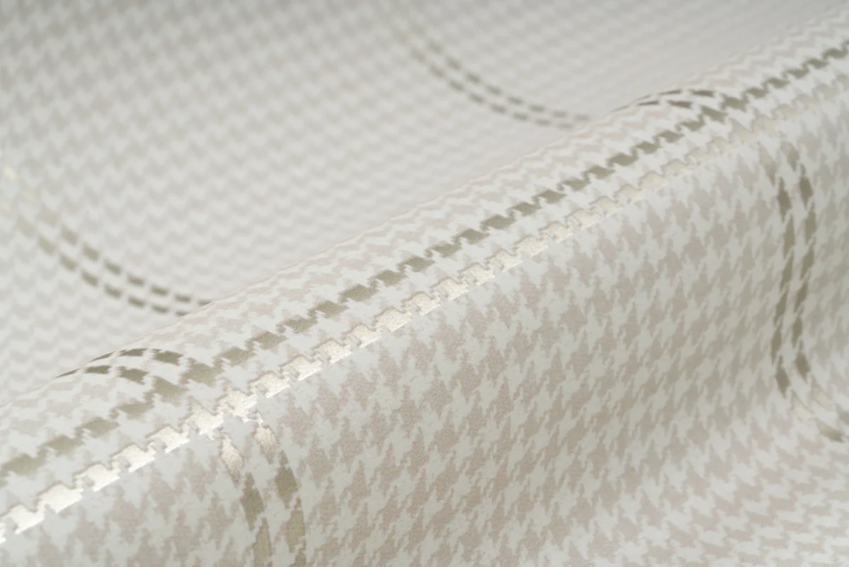 Fifth Avenue Check wallcovering, shown in City Silver