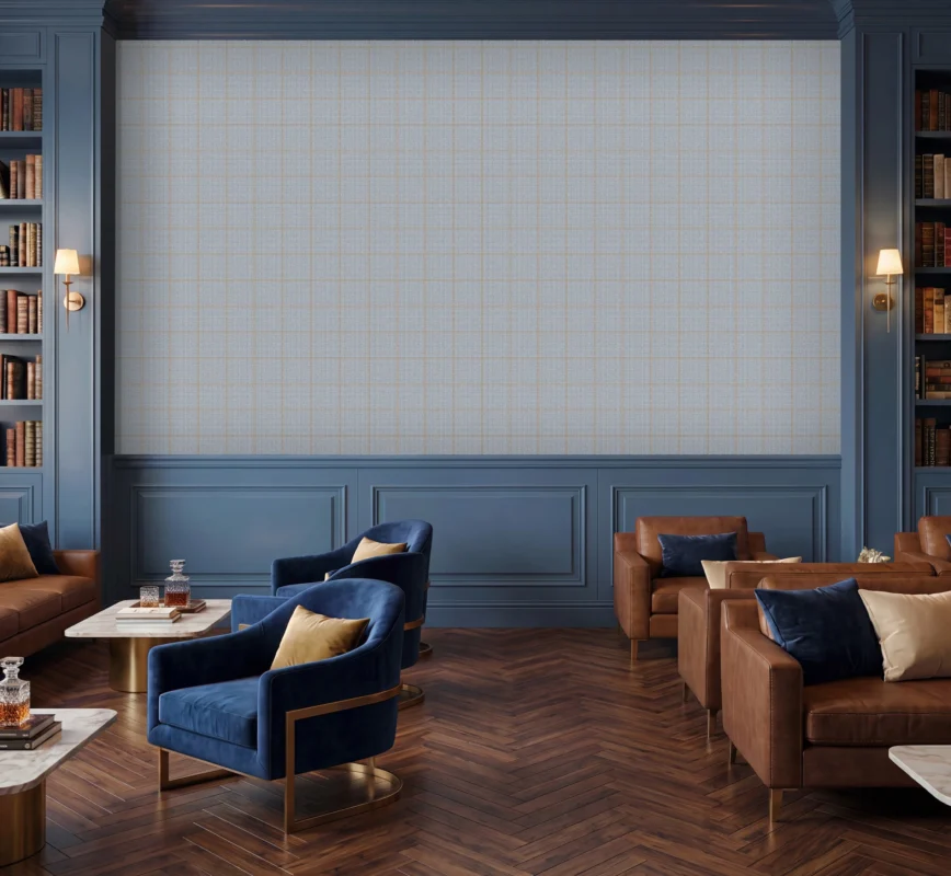 Fifth Avenue Check wallcovering, shown in London Fog