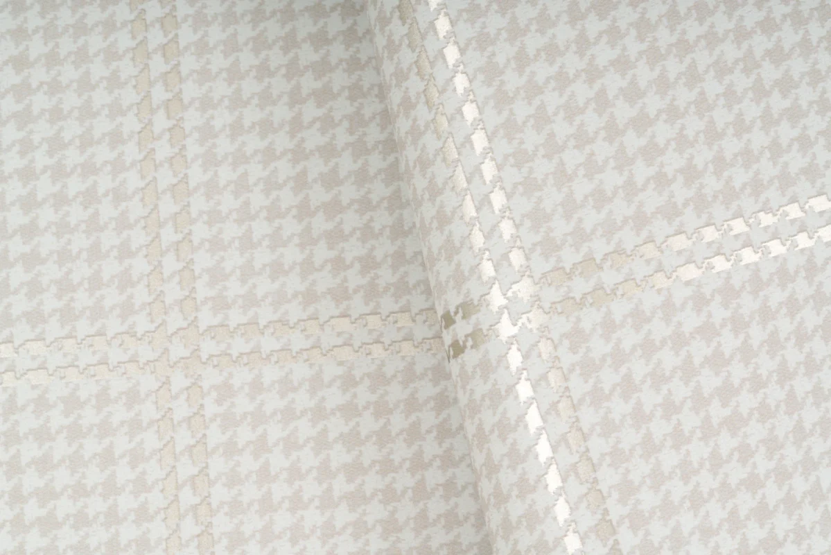 Fifth Avenue Check wallcovering, shown in City Silver