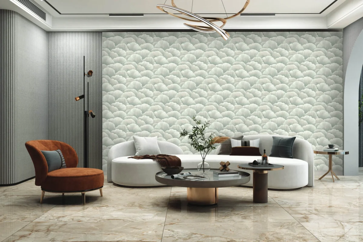 Fleur II wallcovering, shown in Antoinette