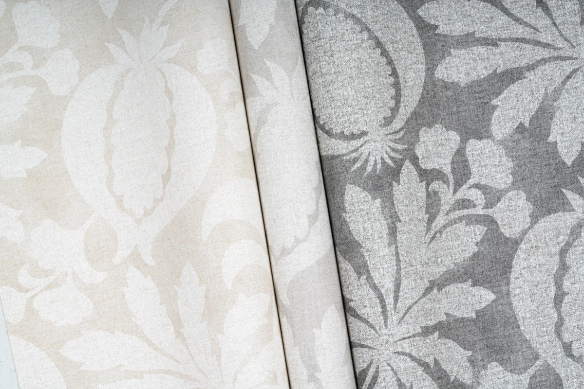 Florage wallcovering, shown in Loomspun, Cottonwood, Flaxseed