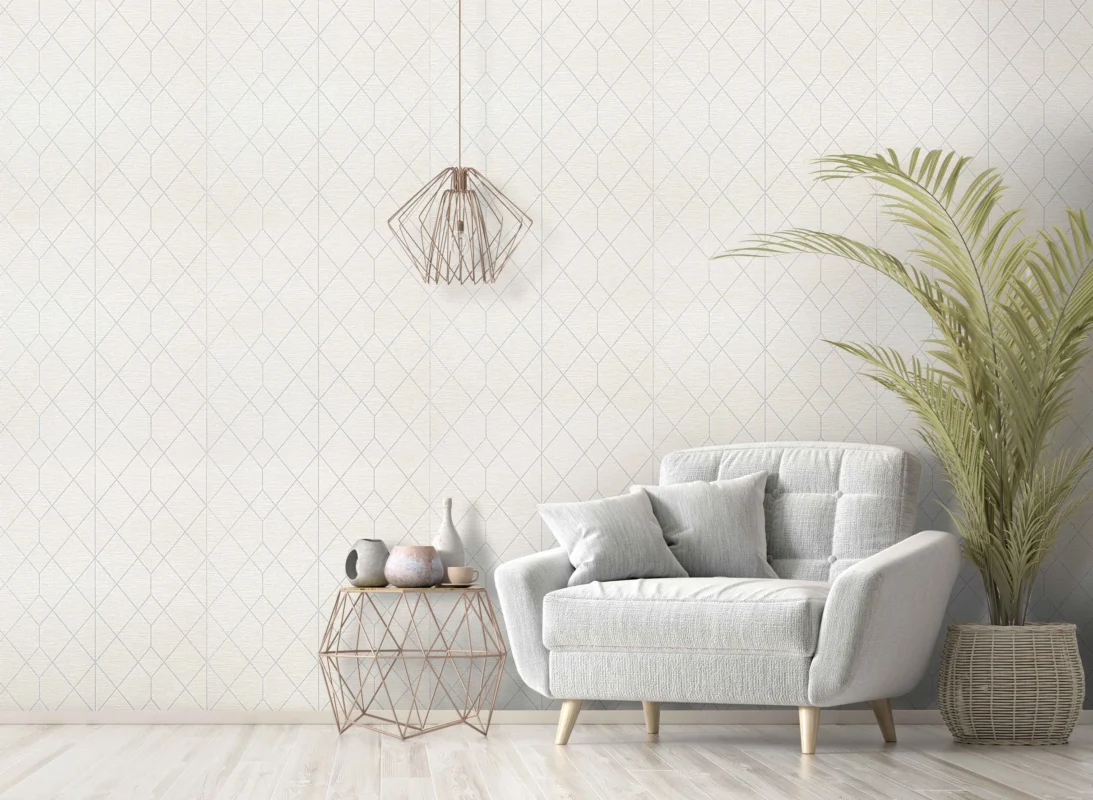 Geoloom wallcovering, shown in Frosted Coconut