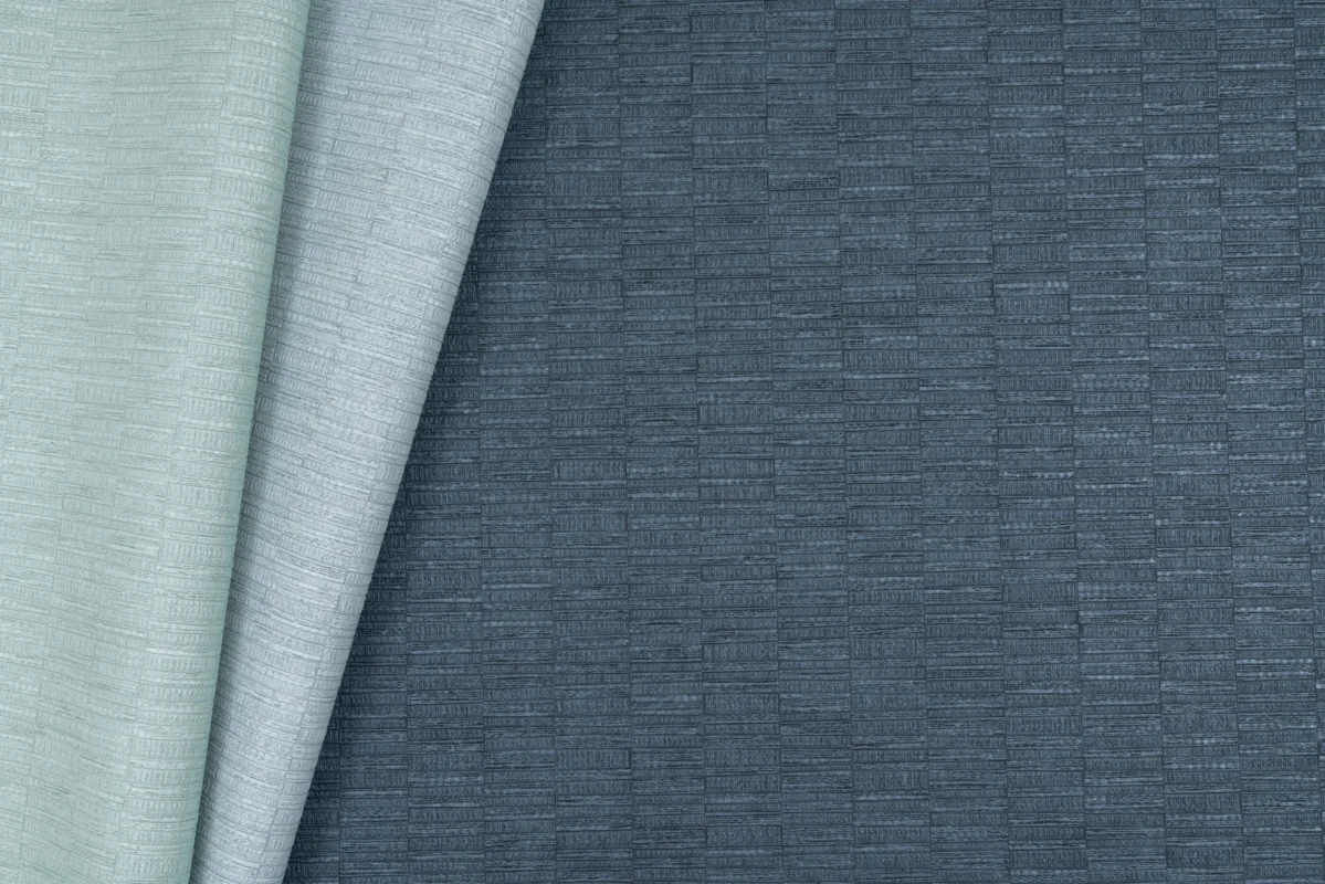 Grid Shift wallcovering, shown in Riverstone, Mineral Wash, Midnight Mineral