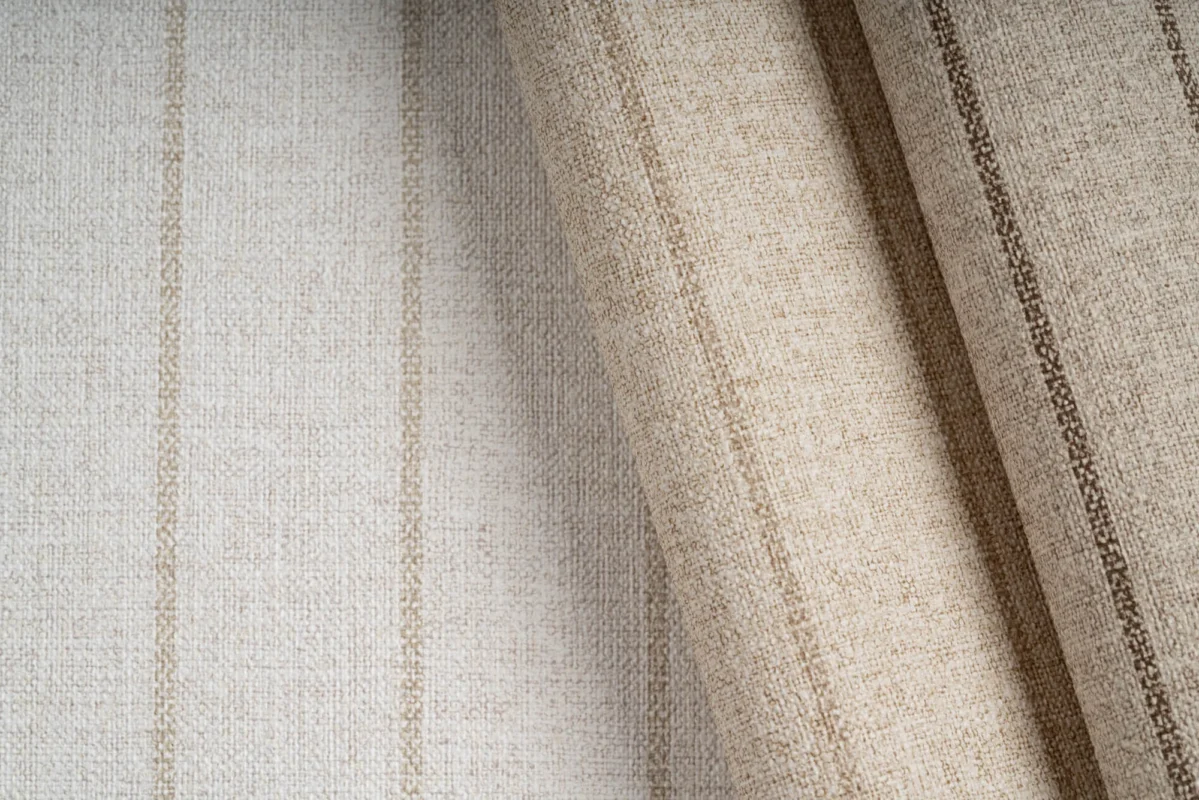 Linsey Stripe wallcovering, shown in Loom Stripe, Flaxen Stripe, Oatmeal Stripe