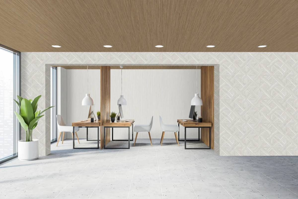 Majestic wallcovering, shown in Glacier Mist