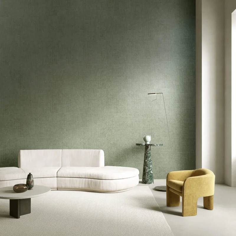 Muga Silk wallcovering, shown in Thyme