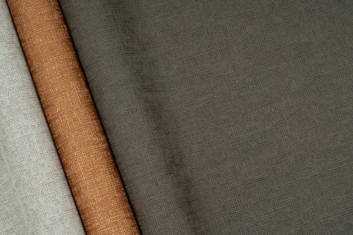Myralyn wallcovering, shown in Tesseral Grey, Bronzed Sheen, Nightspindle, Obsidian Veil