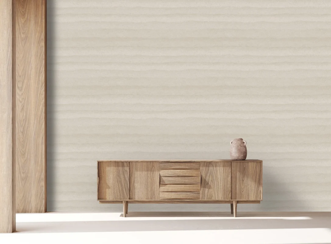 Rammed Earth wallcovering, shown in Sand