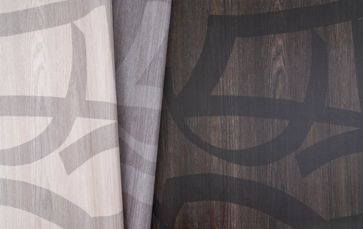 Solure wallcovering, shown in Sandstone, Shadow, Moorland
