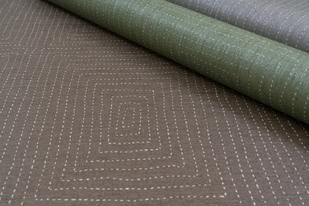 Starlit Stitch wallcovering, shown in Eclipse, Nostalgia, Smokey