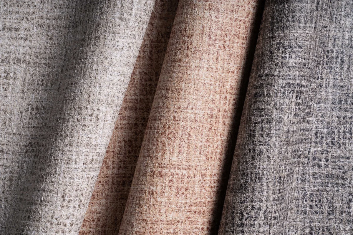 Sunset Park wallcovering, shown in Pecan, Terracotta, Ash