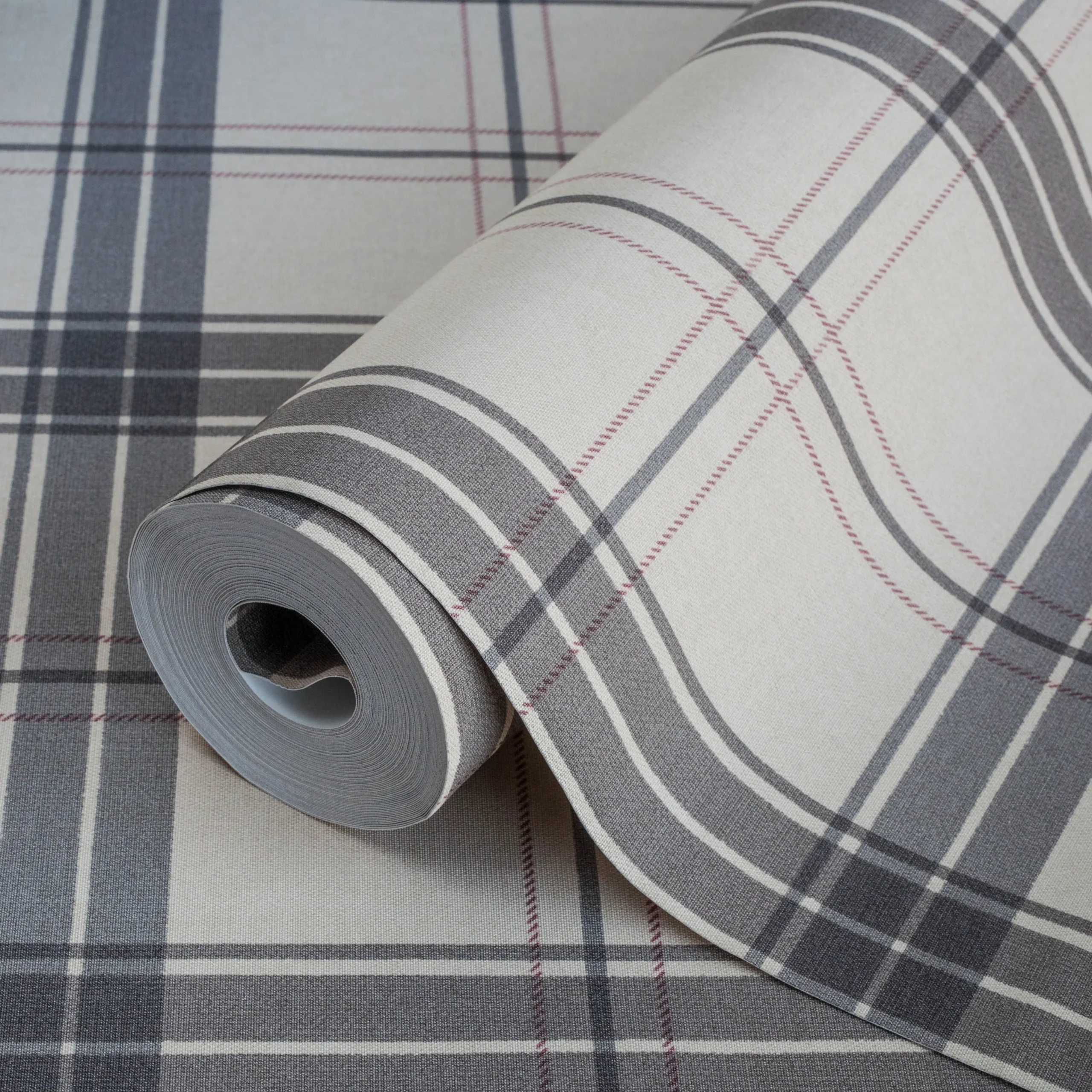 Beige Embossed Wallpaper – Tartan Fabric (3714-3)