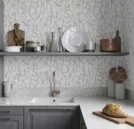 Gray Embossed Wallpaper – Alphabet Educational (4702-1)