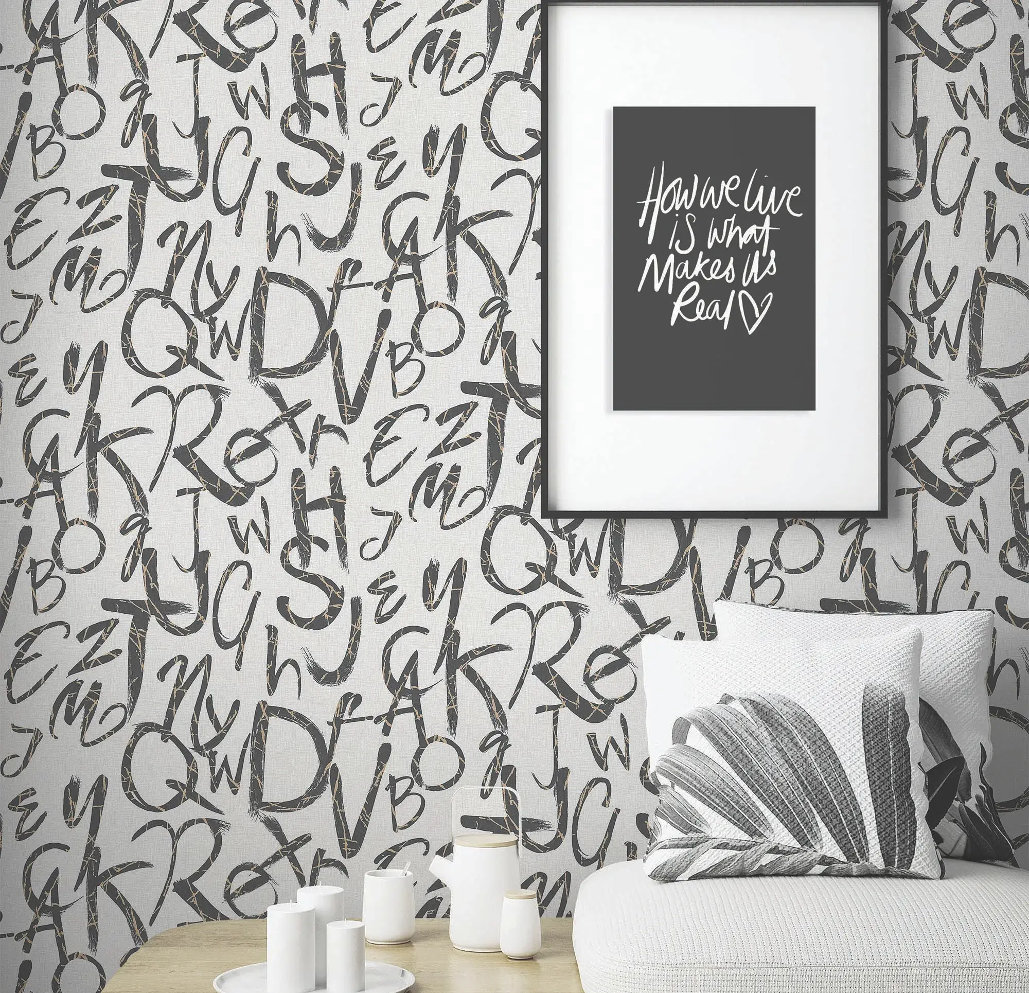 Black Embossed Wallpaper – Bold Alphabets (4702-2) Black Embossed Wallpaper – Bold Alphabets (4702-2)