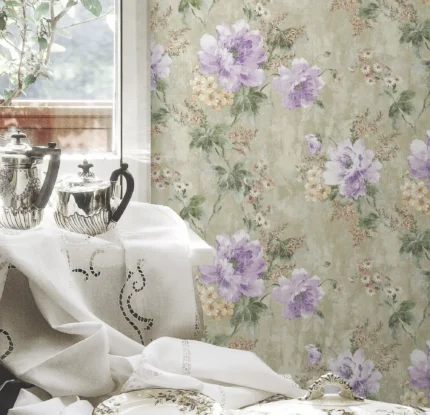 Purple Embossed Wallpaper – Timeless Floral (4708-2)