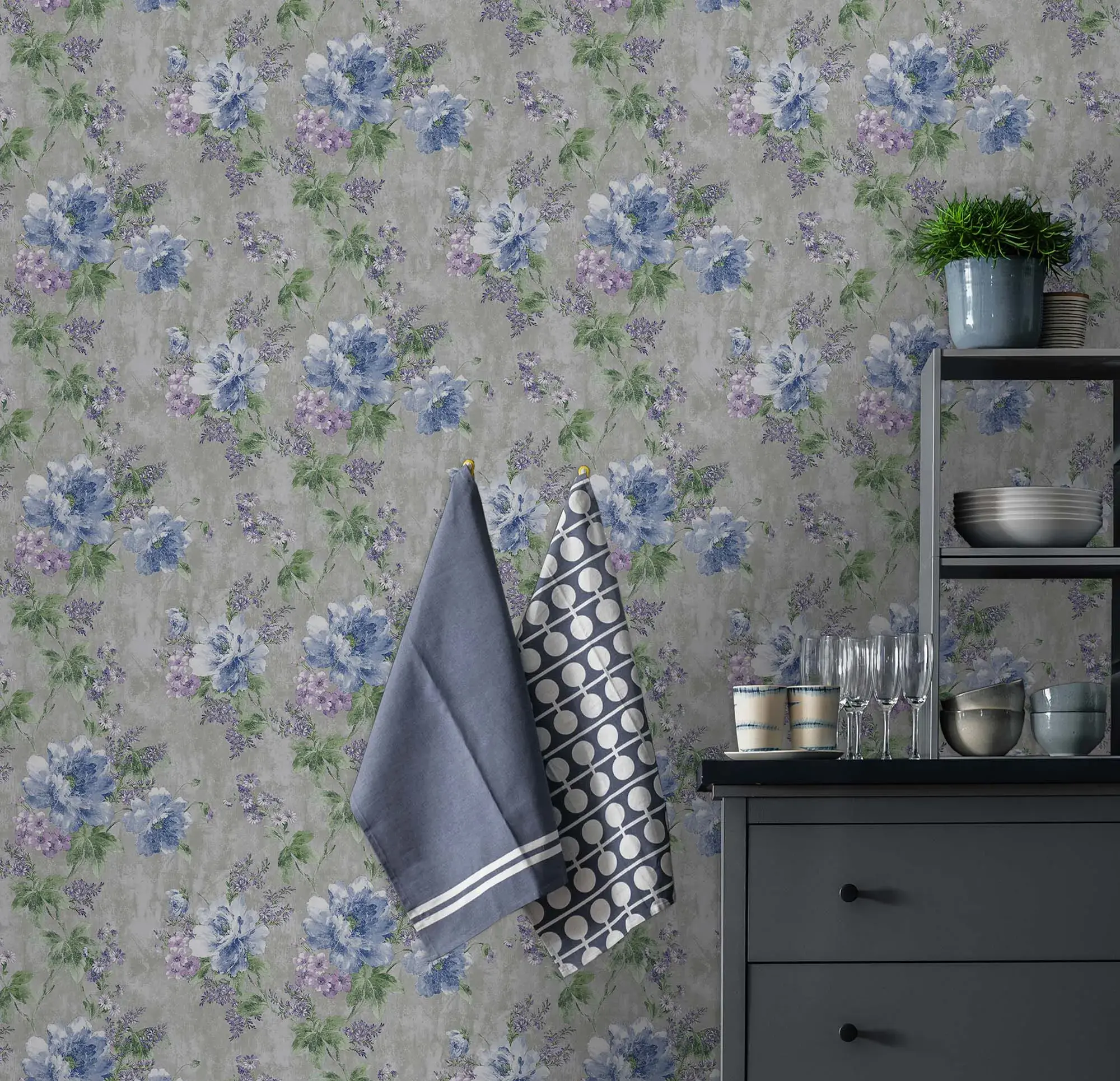 Gray Embossed Wallpaper – Botanical Charm (4708-3)