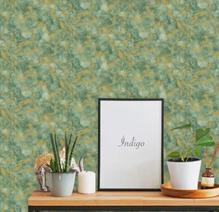 Green Embossed Wallpaper – Metallic Rusted (4712-3)