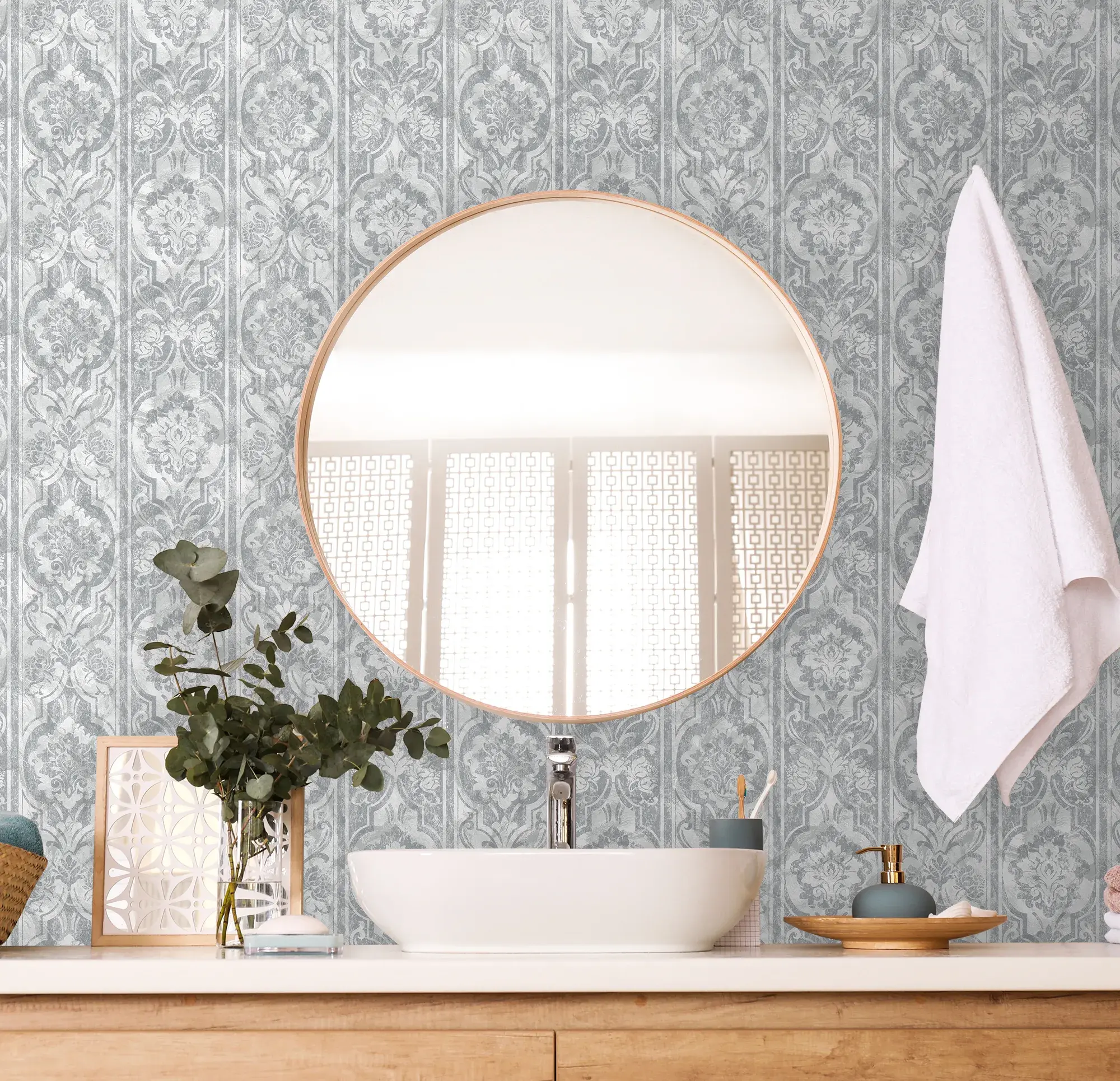 Gray Embossed Wallpaper – Damask Texture (4713-1) Gray Embossed Wallpaper – Damask Texture (4713-1)