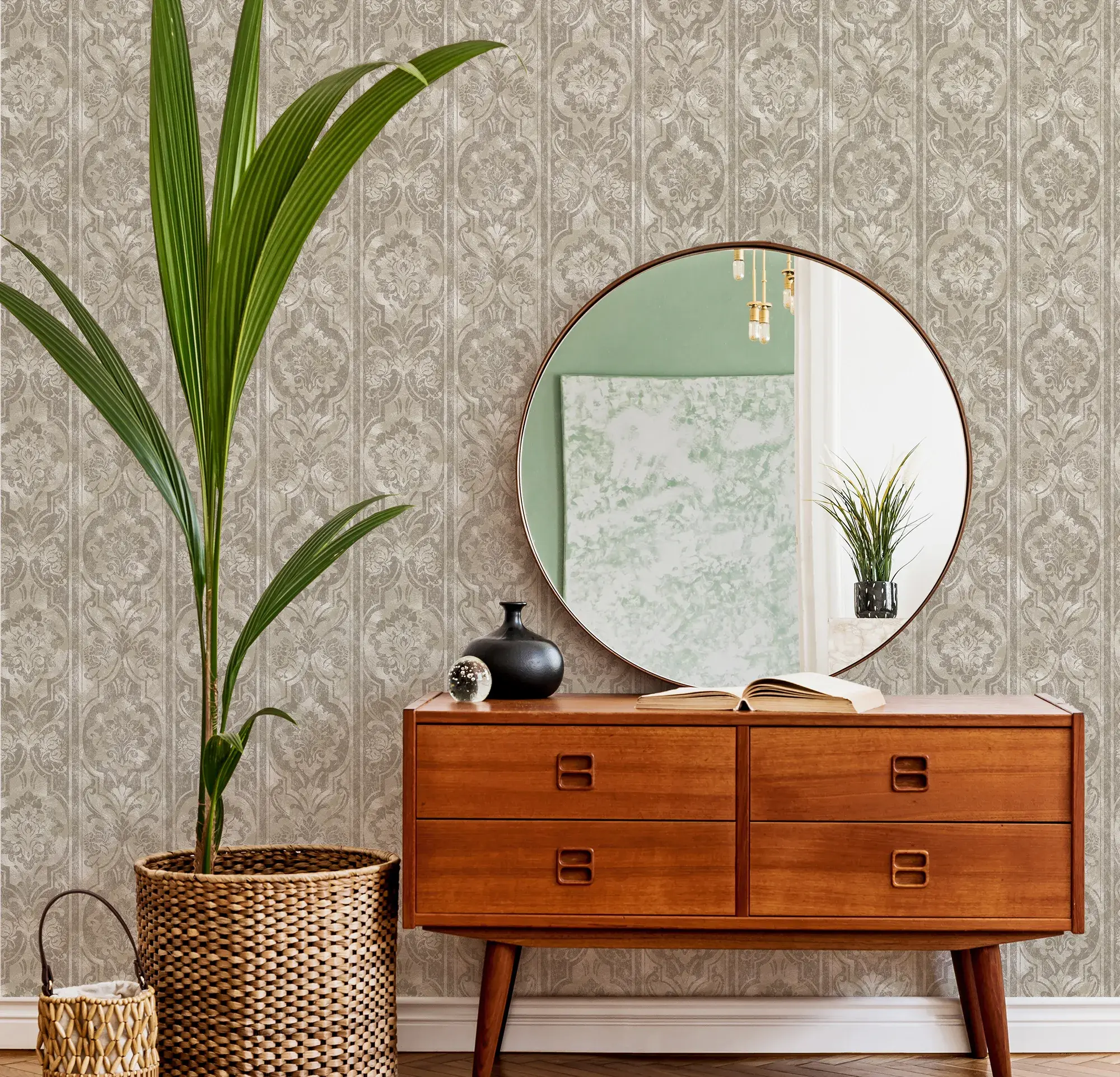Beige Embossed Wallpaper – Damask Texture (4713-4) Beige Embossed Wallpaper – Damask Texture (4713-4)