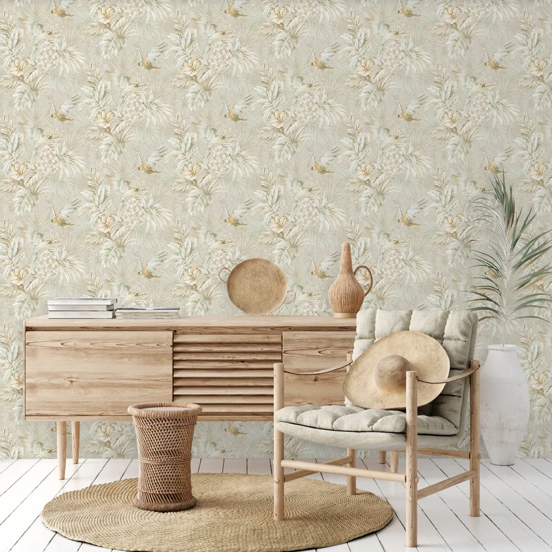 Beige Embossed Wallpaper – Botanical Artistry (9905-2) Beige Embossed Wallpaper – Botanical Artistry (9905-2)