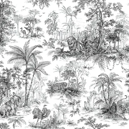 Black & White Embossed Wallpaper – Jungle Forest (9909-1)
