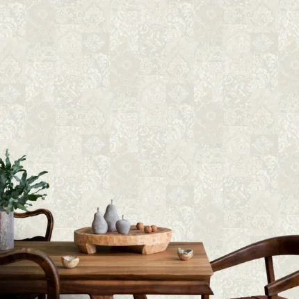 Cream Embossed Wallpaper – 3D Damask (9911-2)