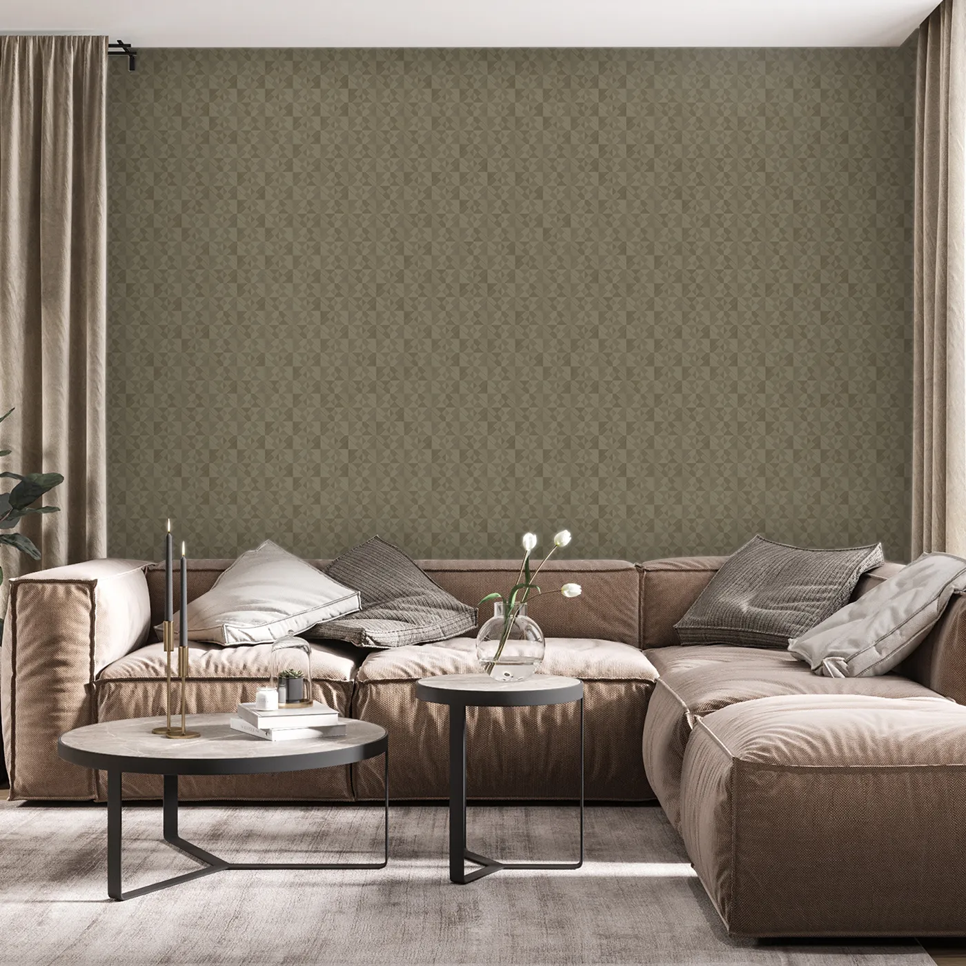 Tan Embossed Wallpaper – 3D Checkered (1103-5)