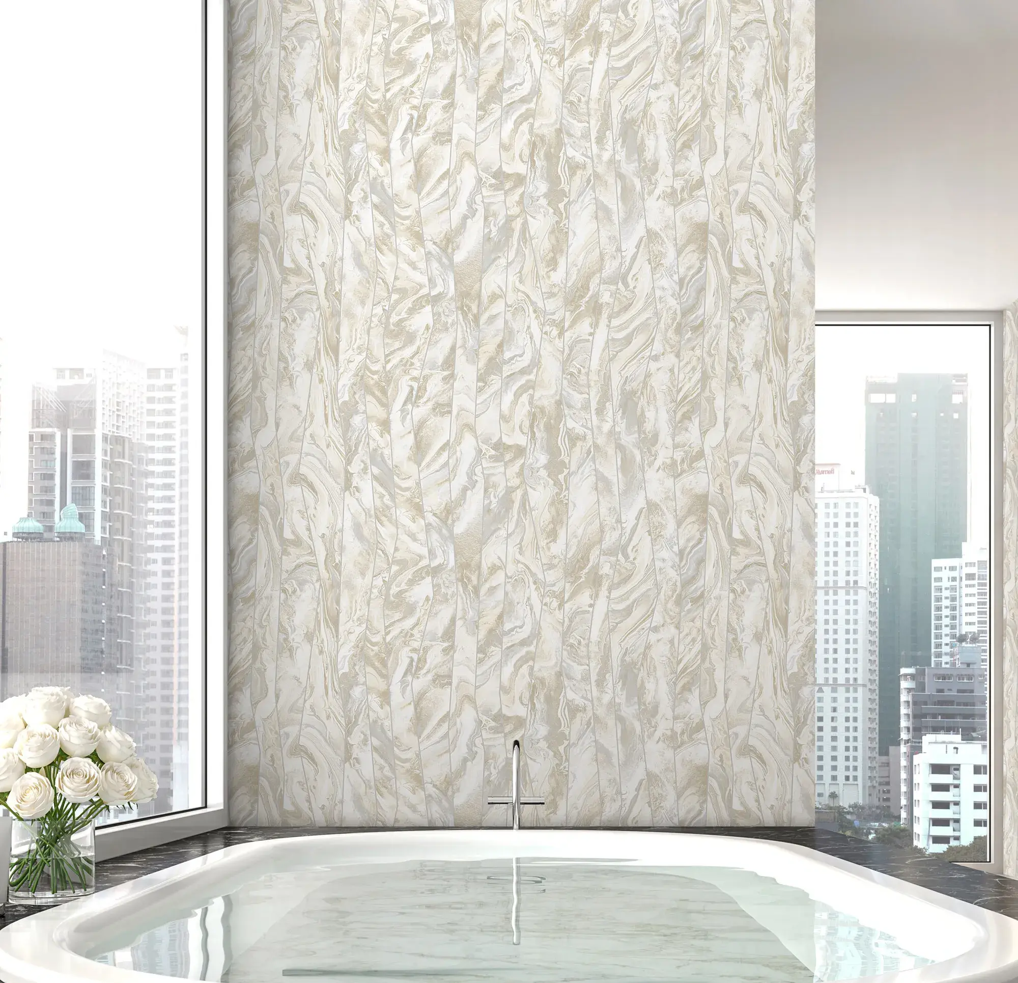 Cream Embossed Wallpaper – Marbled Stone (1201-1)