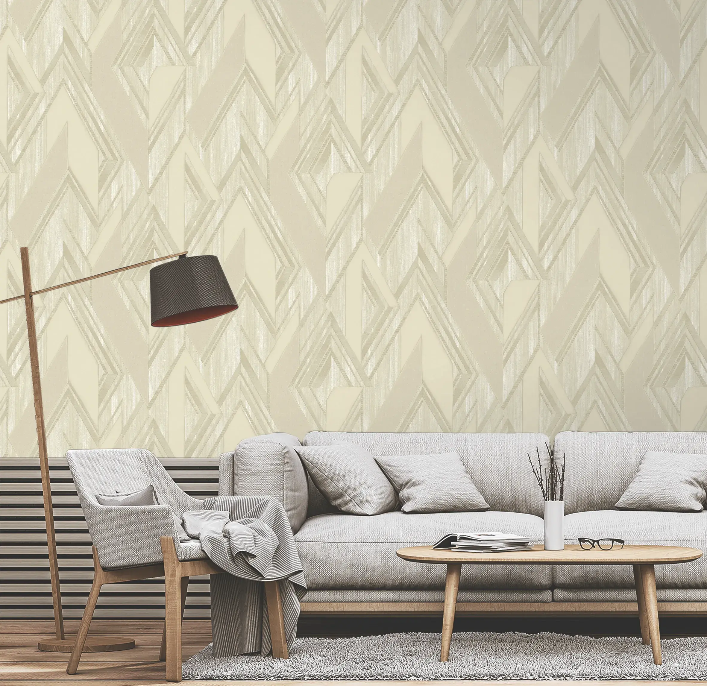 Cream Embossed Wallpaper – Dimensional Zigzag (1205-1)