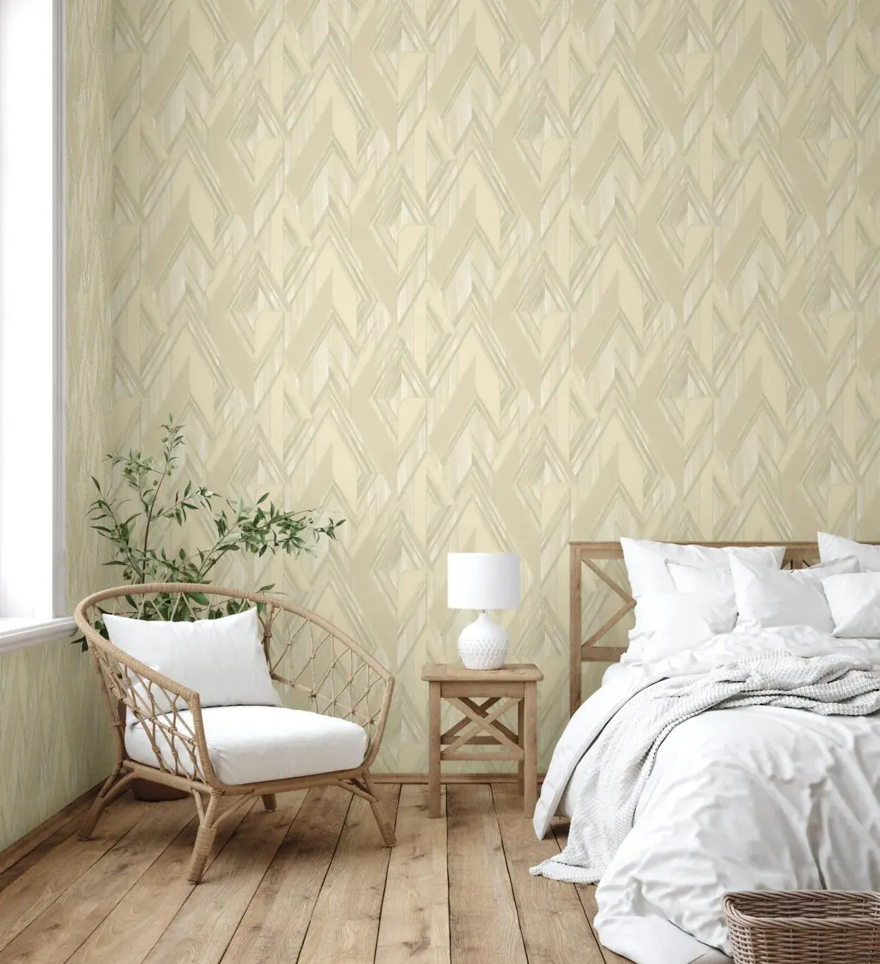 Cream Embossed Wallpaper – Dimensional Zigzag (1205-1)