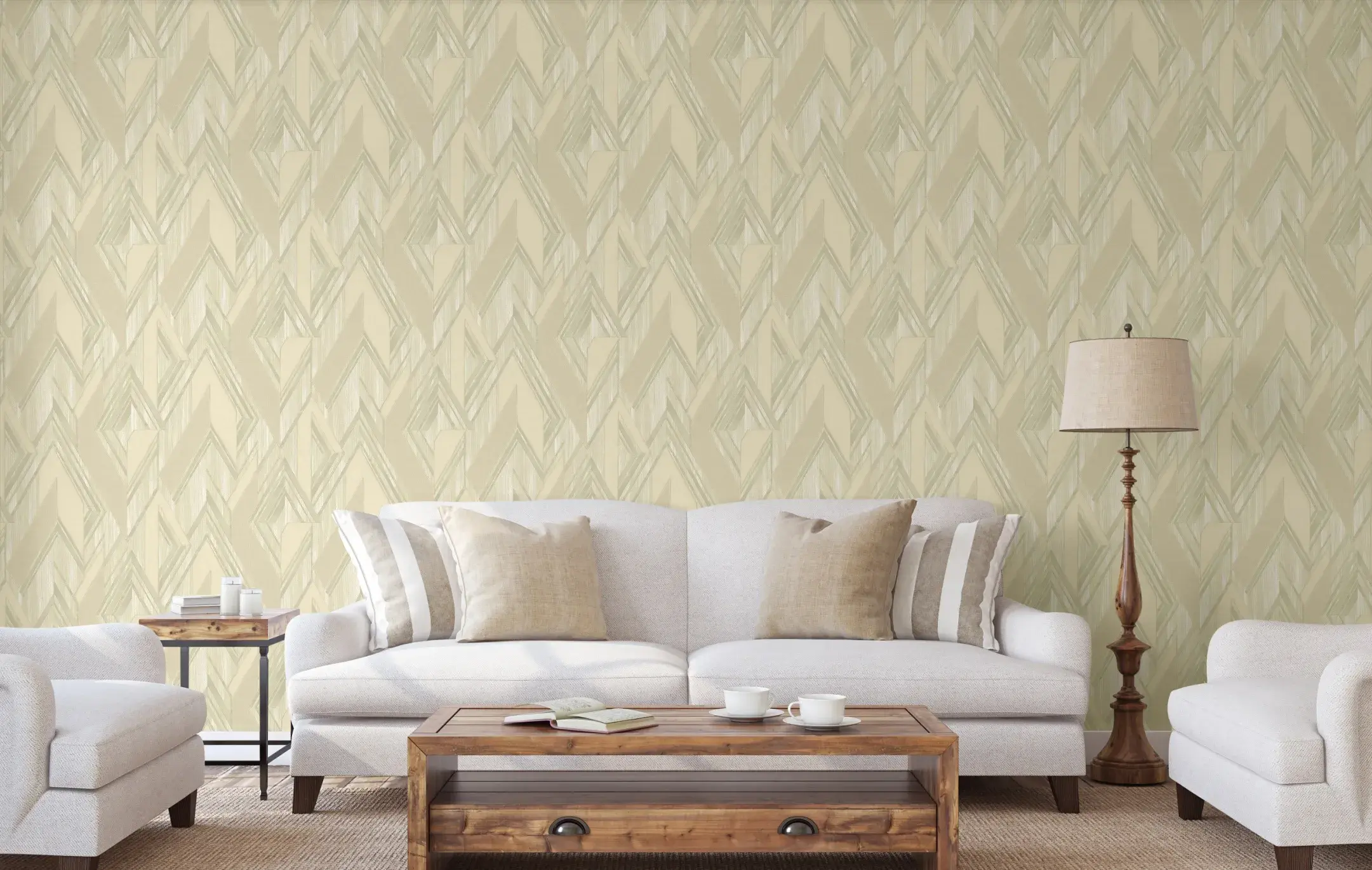 Cream Embossed Wallpaper – Dimensional Zigzag (1205-1)