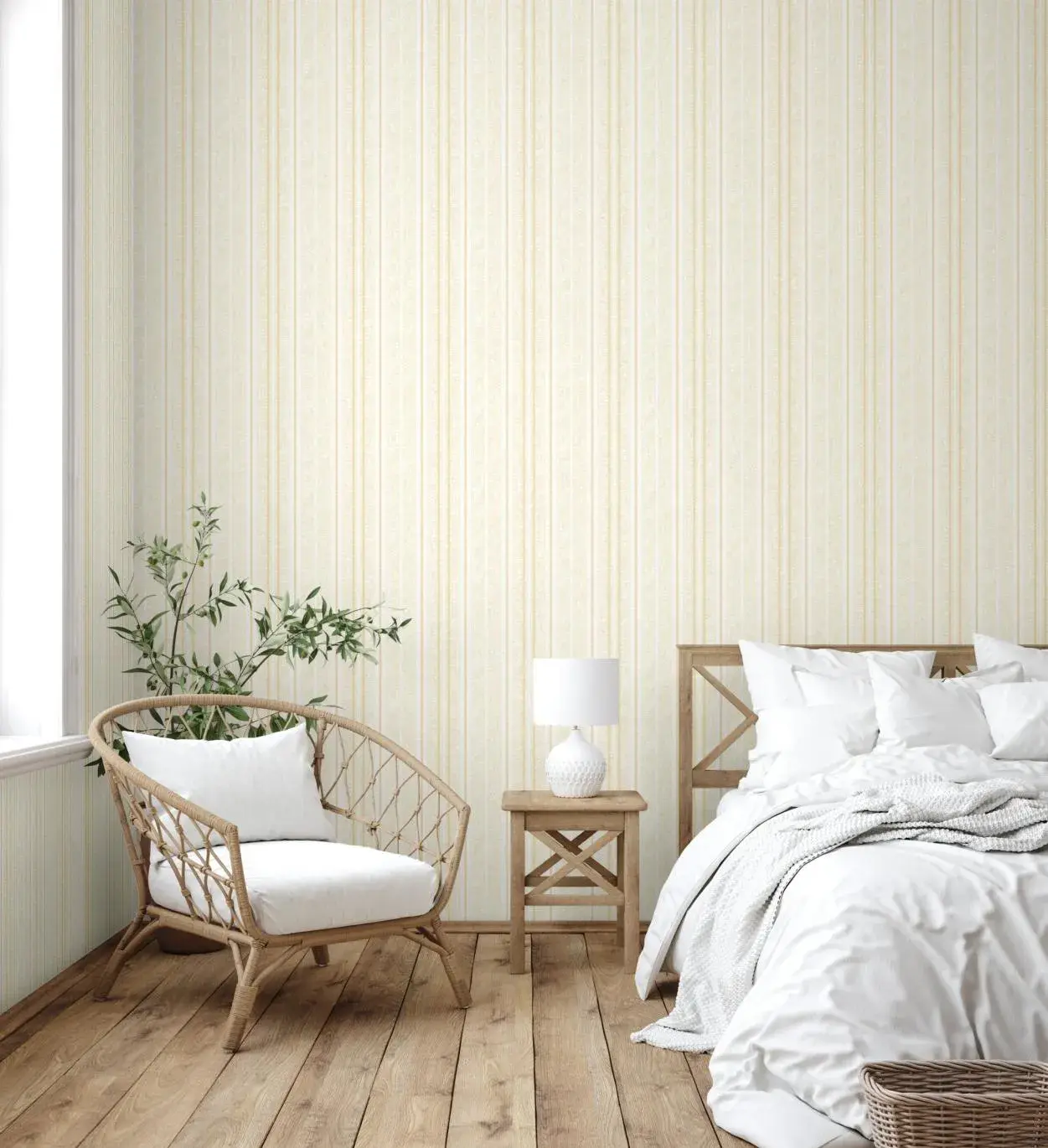 Beige Embossed Wallpaper – Gold Stripes (1208-1)